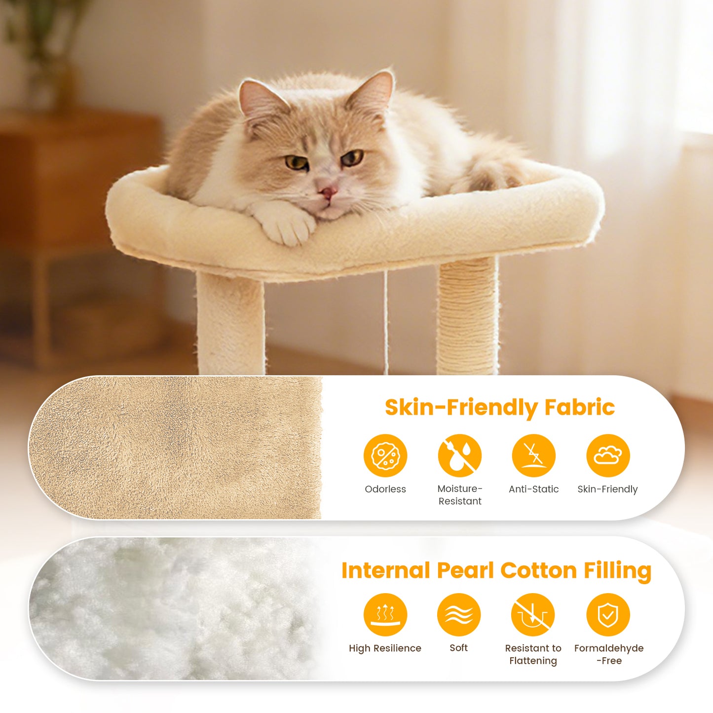 Sturdy 40-inch Cat Tree Tower with Cat Cave & Ramp Steps - Multi-Level Play & Sleep Center for Large Indoor Cats, Beige