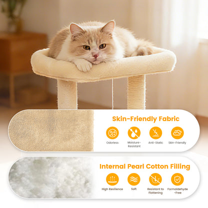 Sturdy 40-inch Cat Tree Tower with Cat Cave & Ramp Steps - Multi-Level Play & Sleep Center for Large Indoor Cats, Beige