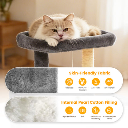 Sturdy 40-inch Cat Tree Tower with Cat Cave & Ramp Steps - Multi-Level Play & Sleep Center for Large Indoor Cats, Dark Gray