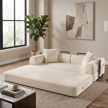 CATGOOD 78" Convertible Sofa Bed with Storage Bag, Sectional Couch for Living Room, Sleeper Loveseat Free Assembly, White