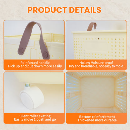 Collapsible Laundry Basket with Wheels and Handle, Plastic Foldable Laundry Hamper, Versatile Portable Storage Basket, Durable and Practical for Laundry and Bathroom
