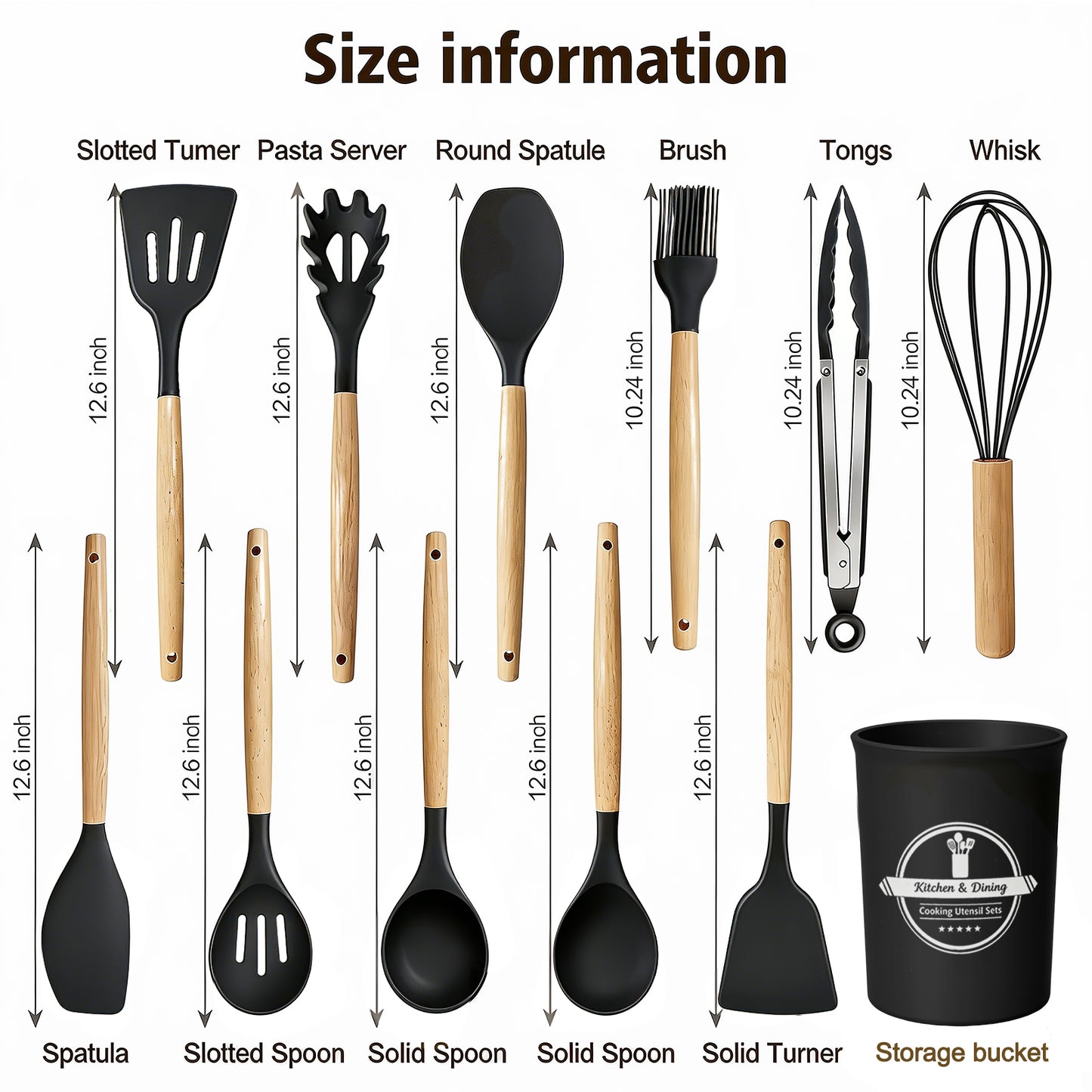 Silicone Cooking Utensils Set, Heat Resistant Kitchen Cooking Utensils Set, 12 PCS Handle Silicone Kitchen Gadgets Utensil Set, Black