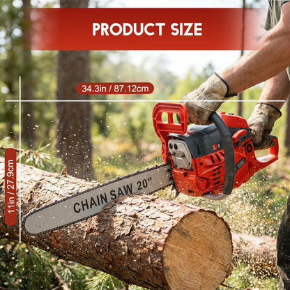 BAOKALER 20-Inch Gas Chainsaw, 10700 RPM 2-Cycle 62CC Heavy Duty Gas Chainsaw, 3.4HP Powerful Chainsaws, for Farm/Garden/Ranch/Wood Cutting