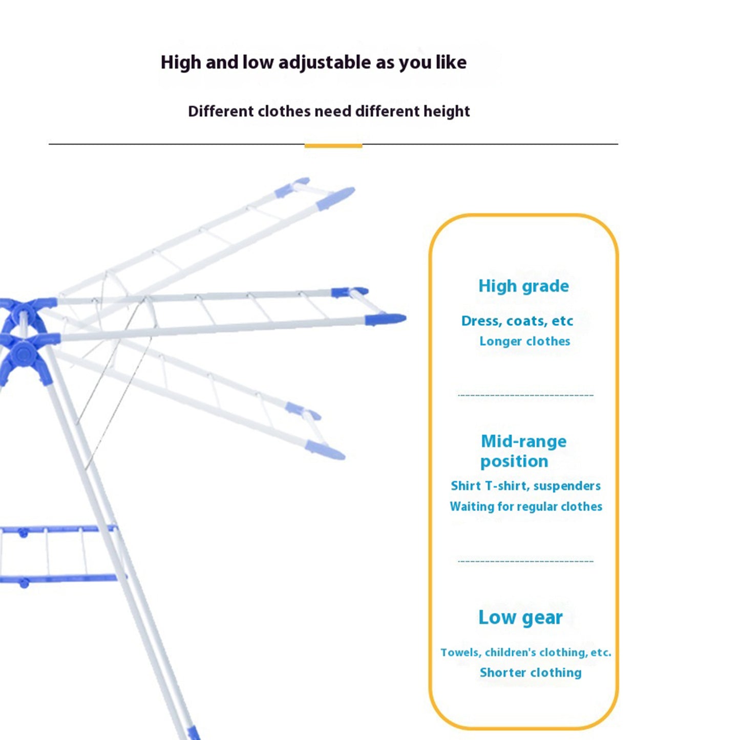 Foldable Clothes Drying Rack, Laundry Rack with Height Adjustable Wings, Metal Drying Rack Clothing for Indoor Outdoor