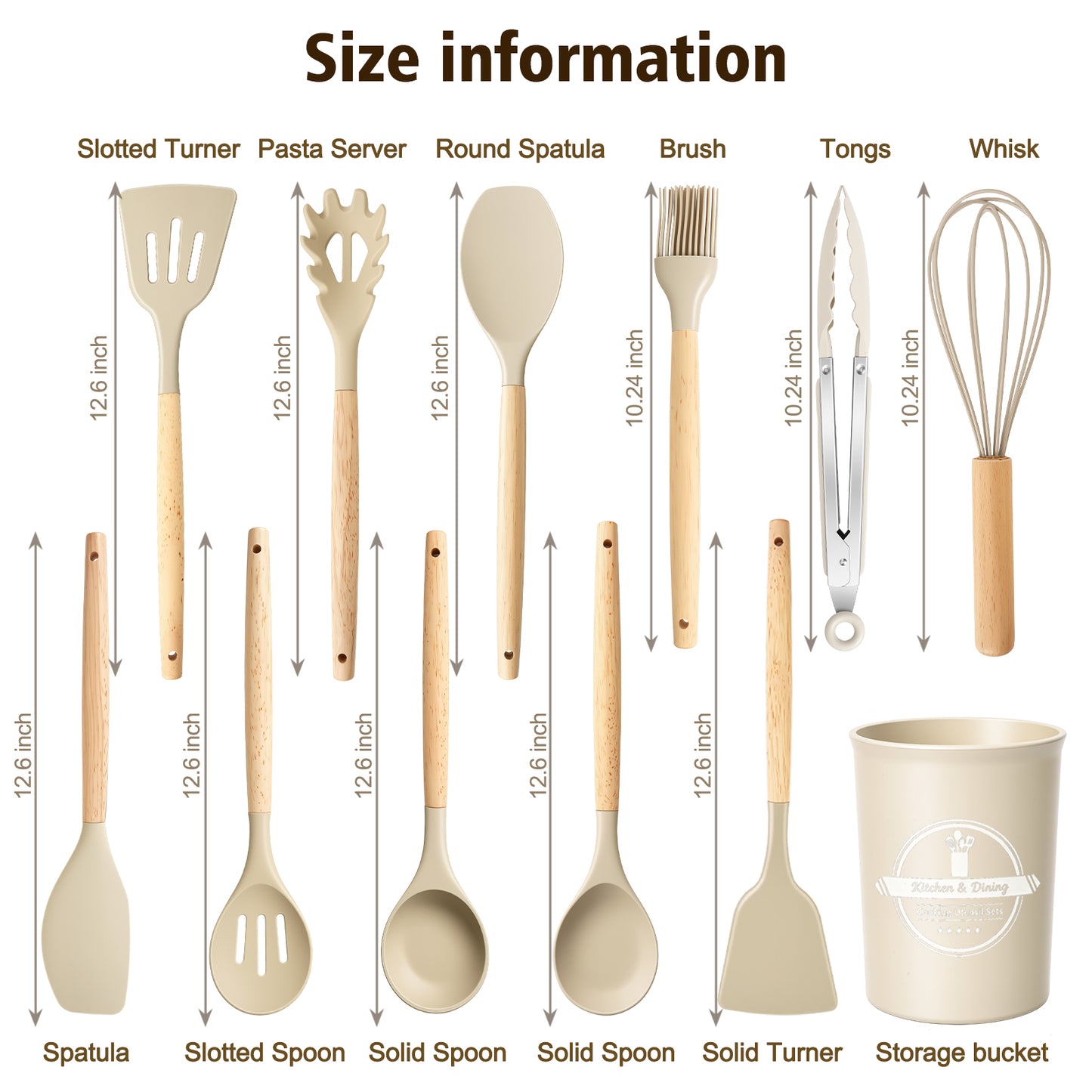 Silicone Cooking Utensils Set, Heat Resistant Kitchen Cooking Utensils Set, 12 PCS Handle Silicone Kitchen Gadgets Utensil Set, Khaki