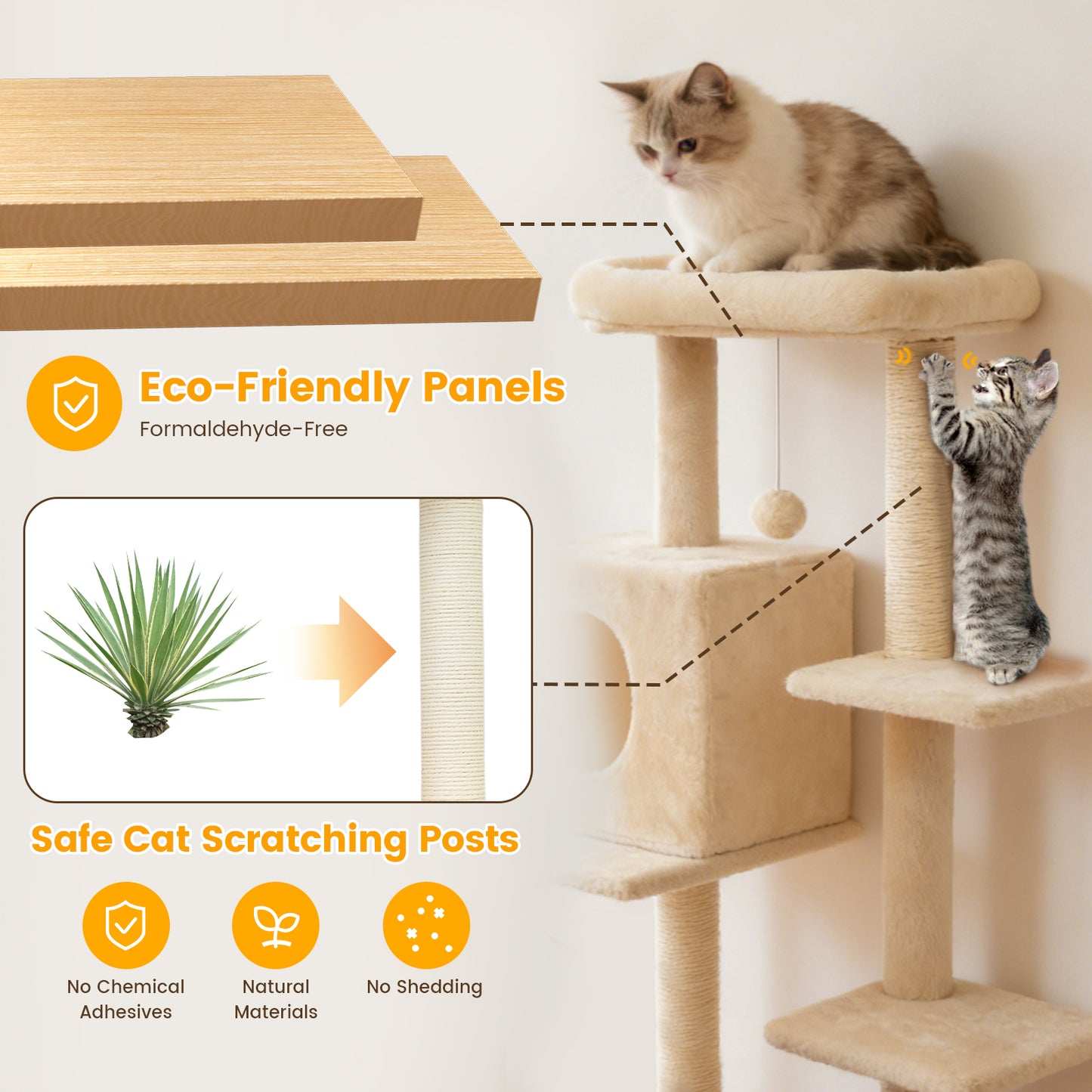 Sturdy 40-inch Cat Tree Tower with Cat Cave & Ramp Steps - Multi-Level Play & Sleep Center for Large Indoor Cats, Beige