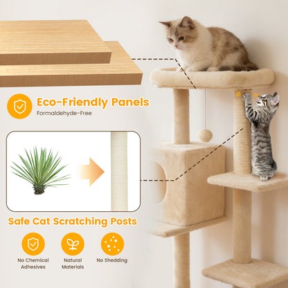 Sturdy 40-inch Cat Tree Tower with Cat Cave & Ramp Steps - Multi-Level Play & Sleep Center for Large Indoor Cats, Beige