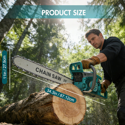 BAOKALER 10700 RPM 2-Cycle 62CC Heavy Duty Chainsaw, 20-Inch Gas Chainsaw, 3.4HP Powerful Chainsaws, for Farm/Garden/Ranch/Heavy-Duty Wood Cutting