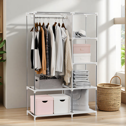BAOKALER Portable Closet Organizer with 6 Shelves & 1 Hanging Rod, Non-woven Fabric Wardrobe Clothes Storage with 4 Side Pockets for Bedroom, Living Room, Cloakroom, Dorm, Apartment, Black