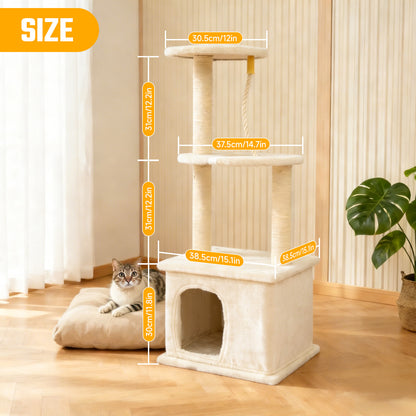 Cat Tree with Condo and Sisal Post, Multi-Level Cat Tower with Top Perchs, Cratching Post for Indoor Cats, Beige