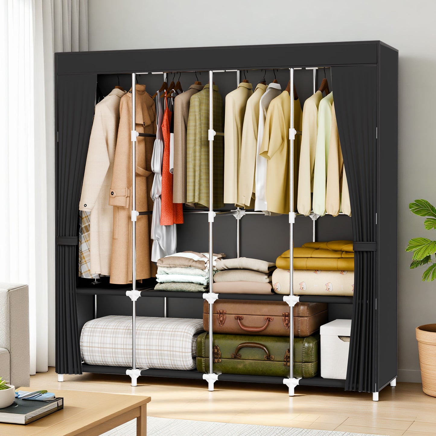 BAOKALER 67-Inch Wide Portable Closet Organizers and Storage with 4 Hanging Rods & 8 Shelves, Multi-Functional Wardrobe Clothes Storage for Bedroom, Living Room, Closet, Garage, Dorm, Black