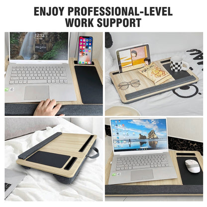 Baokaler Lap desk, Portable Laptop Desk with Pillow, Lapdesk Table with Soft Pillow, Fits up to 15.6 inches, White