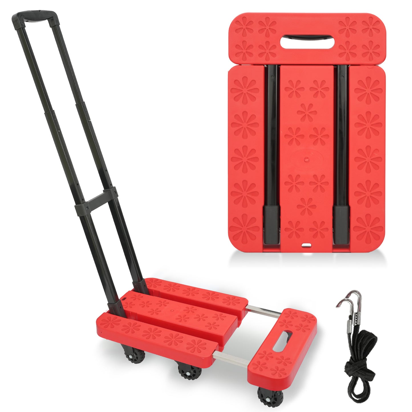 BAOKALER Folding Hand Truck, Heavy Duty Dolly Cart, Push Dolly Cart Foldable Platform with 6 Wheels, Red