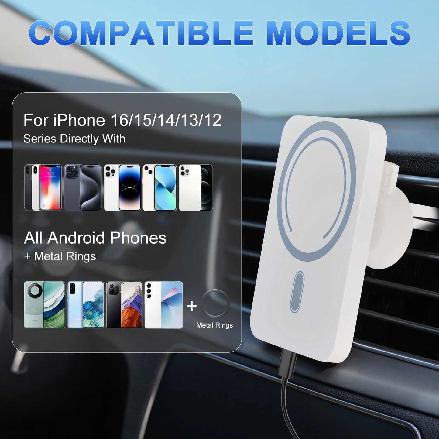 Wireless Charger Magnetic Car phone Holder for iPhone 17 16 15 14 13 Pro Max 12 Phone Car Accessories 15W Fast Charging Car Mount Charger