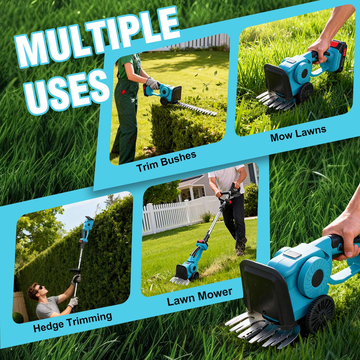 Baokaler 24V Cordless Hedge Trimmer, Hedge Trimmer with Telescopic pole, 3-in-1 Grass Shears, Shrubbery Trimmer & Electric Grass Trimmer, 2 Battery and Charger Included