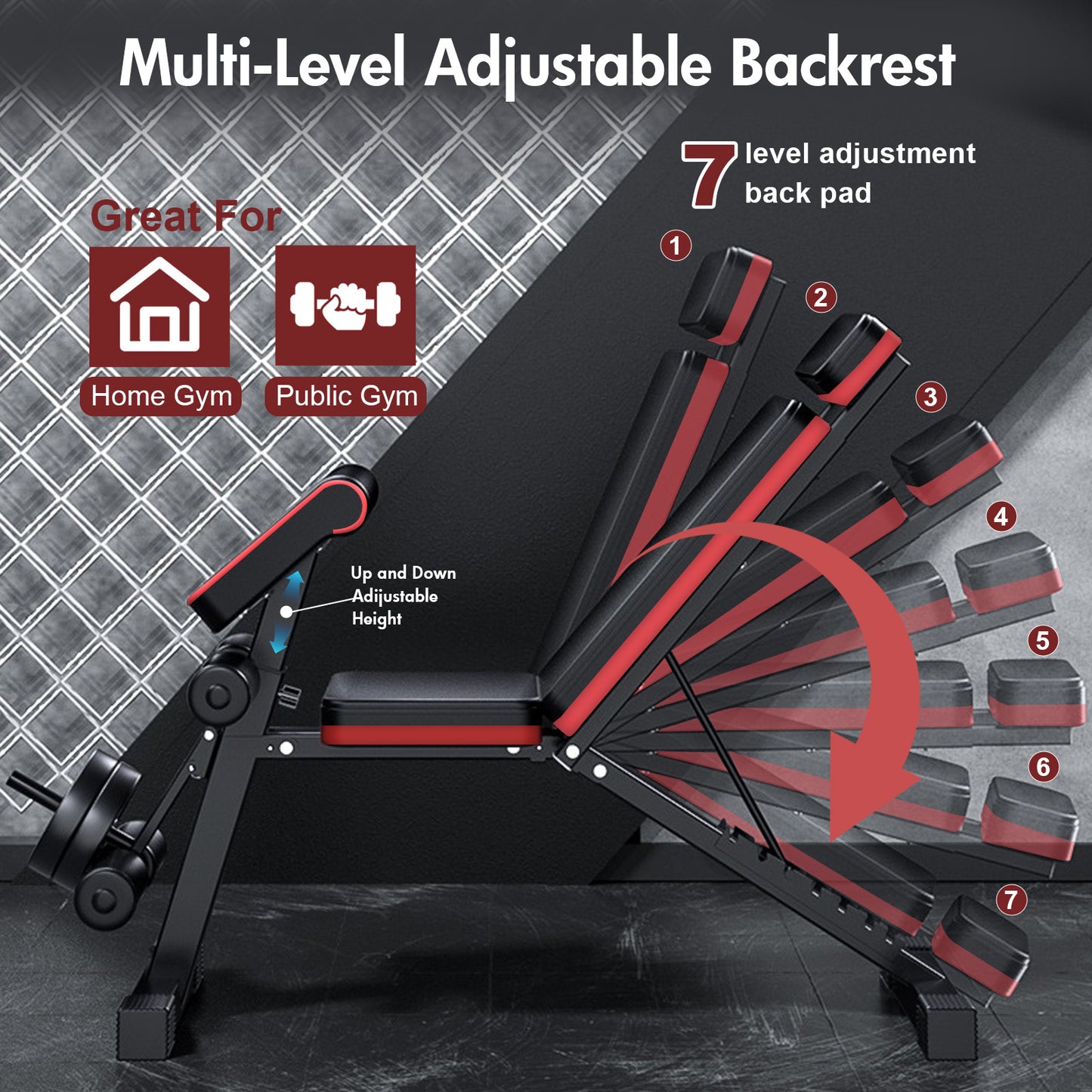 Weight Bench with Extended Headrest and Leg Extension, 7 Levels Adjustable and Foldable Workout Bench, 770 lbs, Incline & Decline Models Dumbbell Bench for Body Strength Training