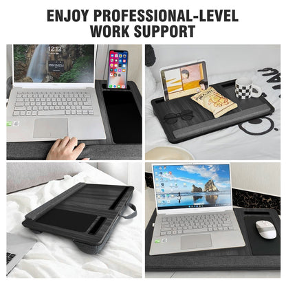Baokaler Lap desk, Portable Laptop Desk with Pillow, Lapdesk Table with Soft Pillow, Fits up to 15.6 inches, Black