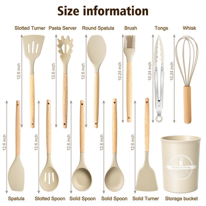 Silicone Cooking Utensils Set, Heat Resistant Kitchen Tools, 36 PCS Non-Stick Silicone Cooking Kitchen Utensils, Khaki