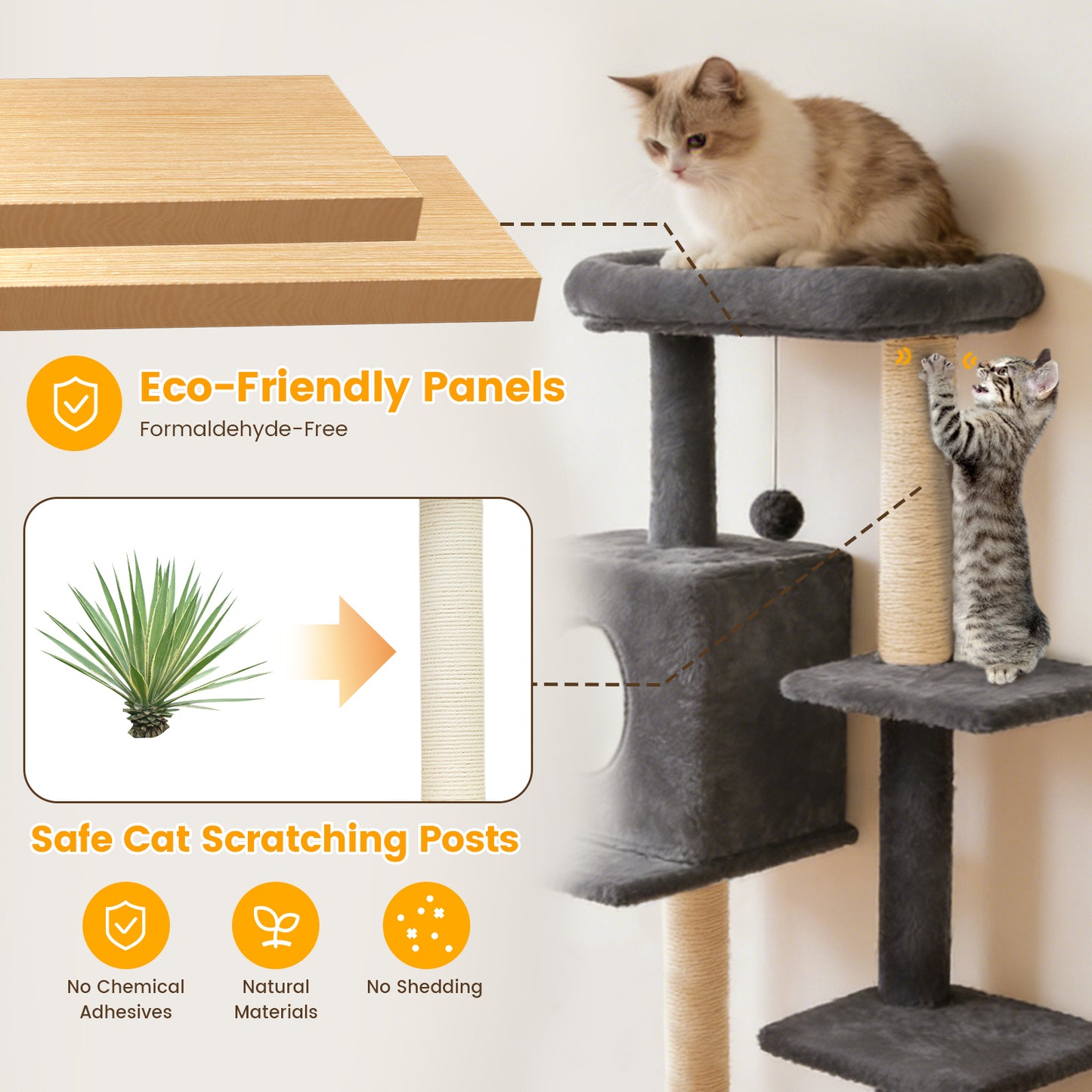 Sturdy 40-inch Cat Tree Tower with Cat Cave & Ramp Steps - Multi-Level Play & Sleep Center for Large Indoor Cats, Dark Gray