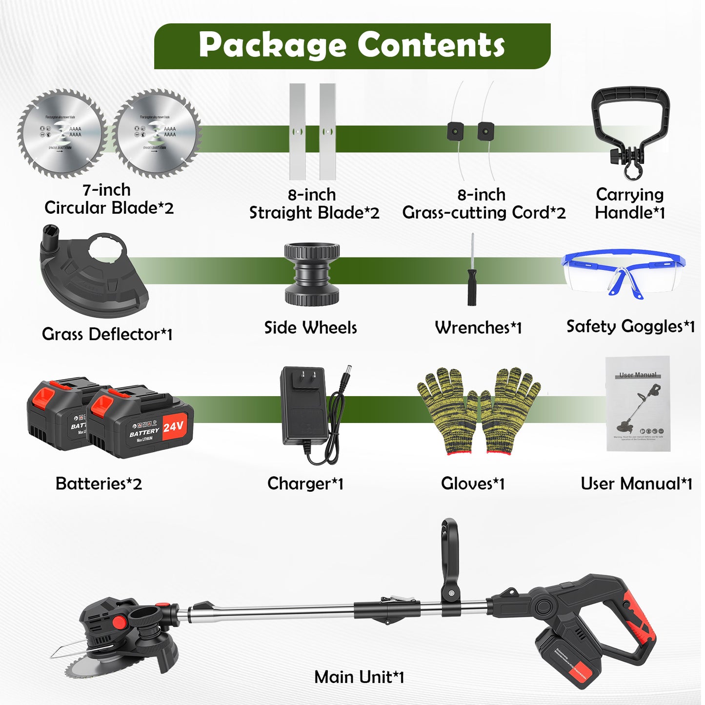 Electric Cordless Weed Eater, 4.0Ah Cordless Weed Wacker String Trimmer, 24V Grass Trimmer with 2 Battery, Charger Included