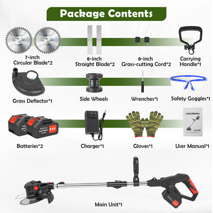 Electric Cordless Weed Eater, 4.0Ah Cordless Weed Wacker String Trimmer, 24V Grass Trimmer with 2 Battery, Charger Included
