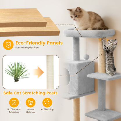Sturdy Cat Tree: 40-Inch Indoor Cat Tower with Steps for Easy Climbing, Hiding Caves, Scratching Posts & Toys, Perfect for Big Cats