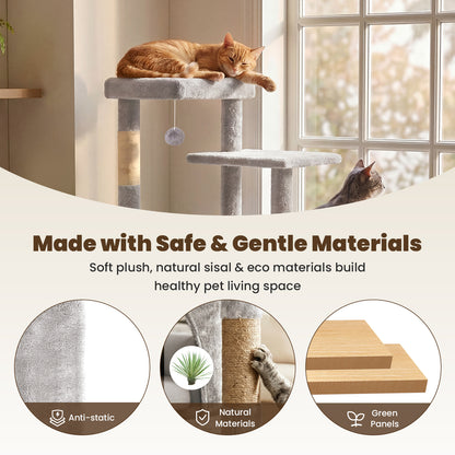 50 in Cat Tree Tower for Large Cats - Tall Cat Cando with Scratching Posts & Dangling Toys for Indoor Cats, Light Gray, 23.20 x 21.60 x 50.00 in