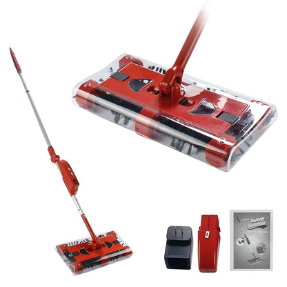CATGOOD Compact Lightweight Manual Cordless Cleaning Floors Sweeper, 46", Red
