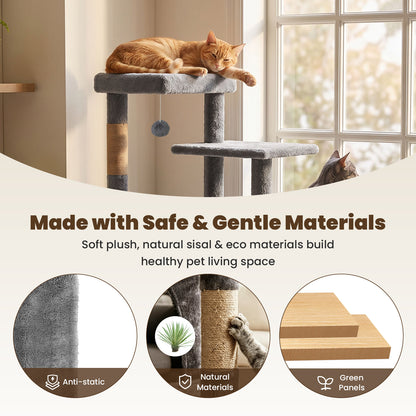 50-inch Cat Tree for Large Cats - Tall Cat Tree Tower with Sisal Scratching Posts & Dangling Toys for Indoor Cats , Dark Gray