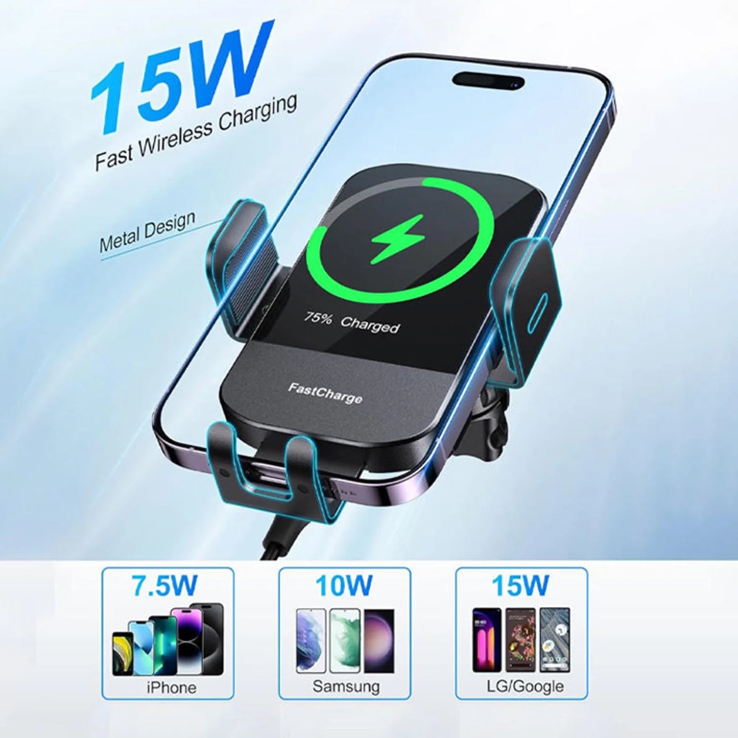 15W Car Wireless Charger Fast Charging for iPhone,Samsung Galaxy,Wireless Car Mount Car Charger Phone Holder for iPhone 17 16 15 14 13 12 11 Pro Max X,Black