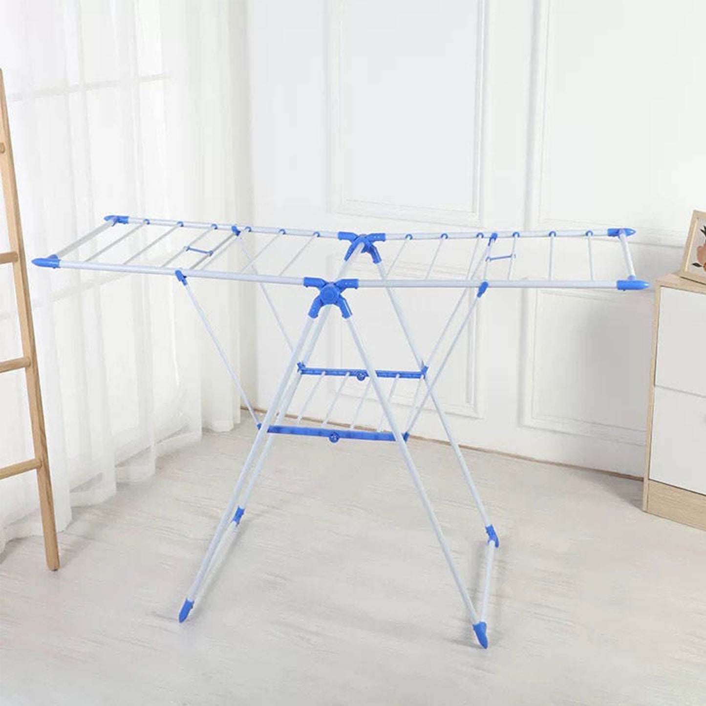 Foldable Clothes Drying Rack, Laundry Rack with Height Adjustable Wings, Metal Drying Rack Clothing for Indoor Outdoor