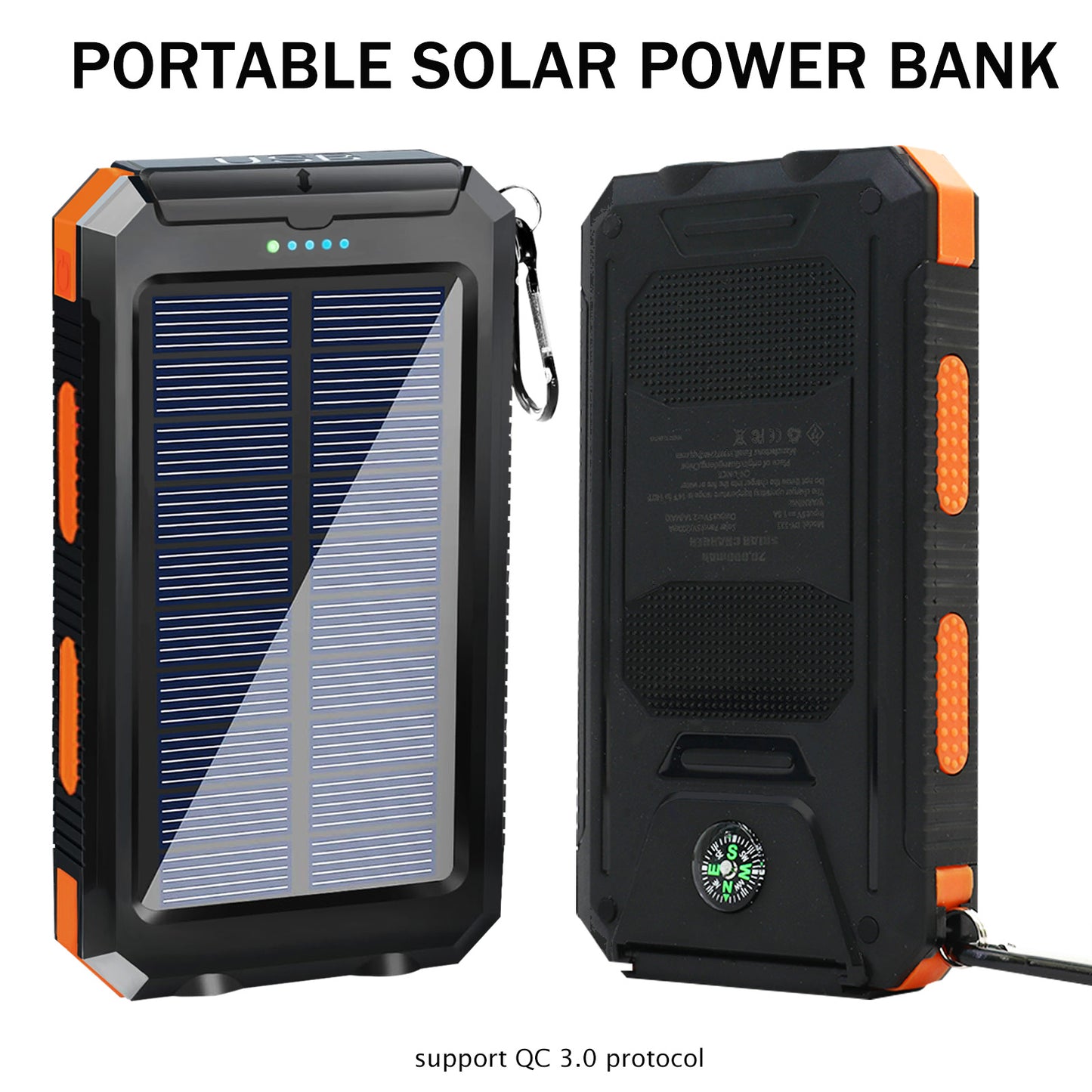 2PK Solar Power Bank, Portable Charger, 20000mAh Solar Charger with LED Flashlight, IP65 Waterproof External Backup Battery Pack Perfect for Camping, Outdoor Activities