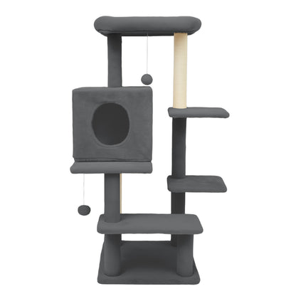 Sturdy 40-inch Cat Tree Tower with Cat Cave & Ramp Steps - Multi-Level Play & Sleep Center for Large Indoor Cats, Dark Gray