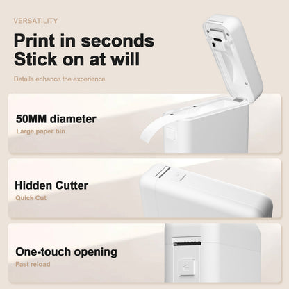 Portable Label Maker Machine with Tape - HP2 Bluetooth Label Printer for Storage, Office, Home, Mini Smart Phone, White