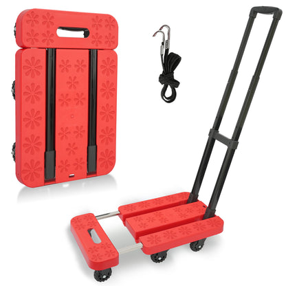 BAOKALER Folding Hand Truck, Heavy Duty Dolly Cart, Push Dolly Cart Foldable Platform with 6 Wheels, Red
