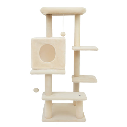 Sturdy 40-inch Cat Tree Tower with Cat Cave & Ramp Steps - Multi-Level Play & Sleep Center for Large Indoor Cats, Beige