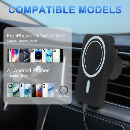 Magnet Wireless Car Charger 15W Phone Holder Car Air Vent Fast Charging Pad For Magsafe iPhone 17 16 15 14 13 12