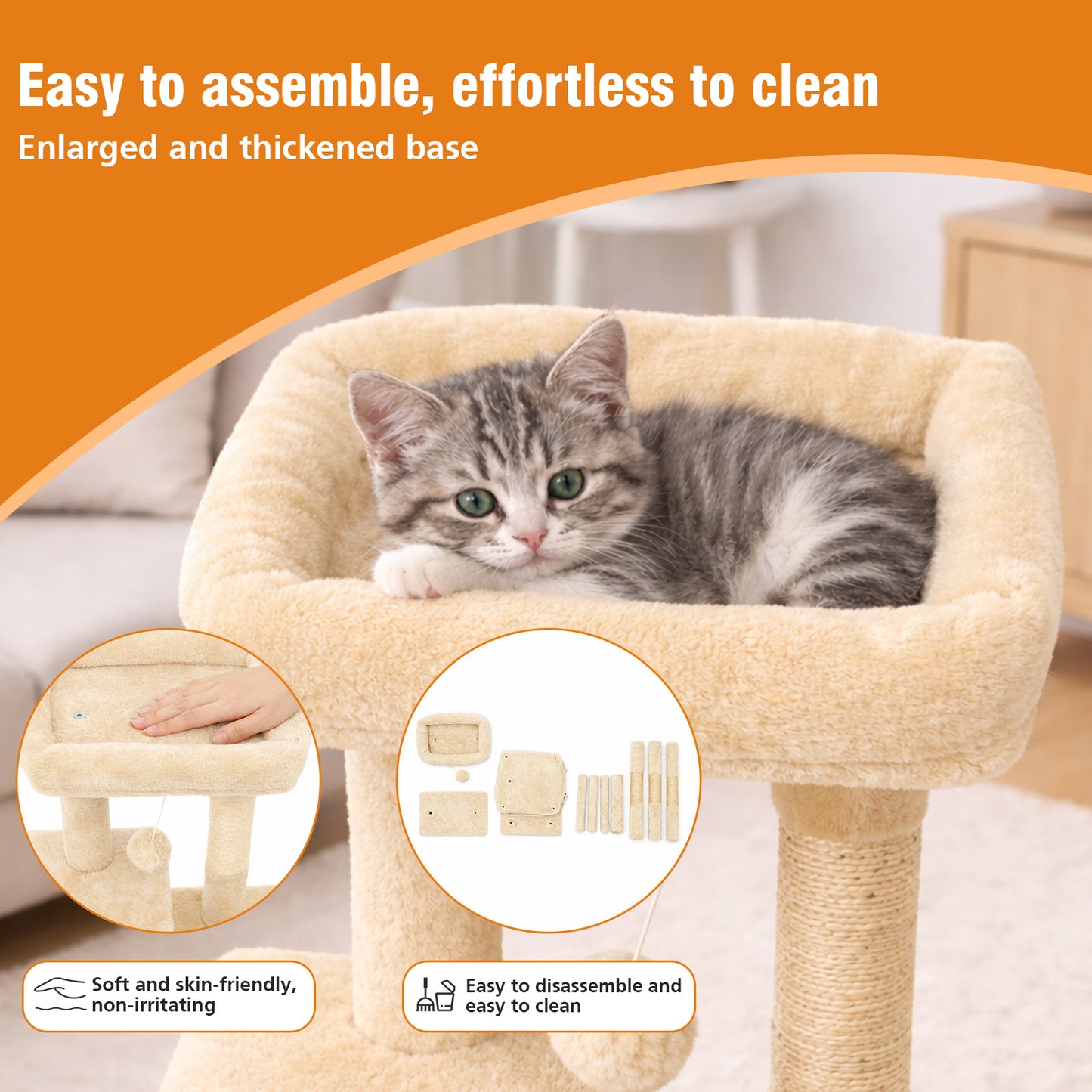 Cat Tree, Multi-Level Cat Tree Tower, Indoor Activity Center with Sisal Scratching Posts, Condos, Plush Perches, Hanging Cat Toys, Beige