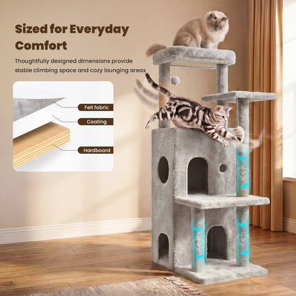 50 in Cat Tree Tower for Large Cats - Tall Cat Cando with Scratching Posts & Dangling Toys for Indoor Cats, Light Gray, 23.20 x 21.60 x 50.00 in