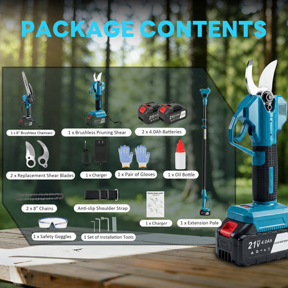 4-in-1 Cordless Pole Saw & Electric Pruning Shears, 8.53FT Telescoping Pole 180¡ã Rotating Head, 8 inch Cordless Tree Trimmer with 2¡Á4.0Ah Batteries for Garden Pruning