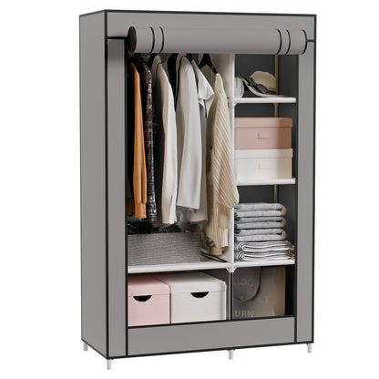BAOKALER Portable Closet Clothes Garment Rack, Wardrobe Organizer with 6 Shelves & 1 Hanging Rod, 4 Side Pockets for Bedroom, Living Room, Cloakroom, Dorm, Apartment, Gray