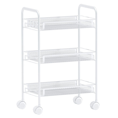 CATGOOD 3 Tier Rolling Cart on Wheels, Multifunctional Mesh Utility Cart with 4 Side Hooks for Home Bathroom Kitchen Office Living Room, White