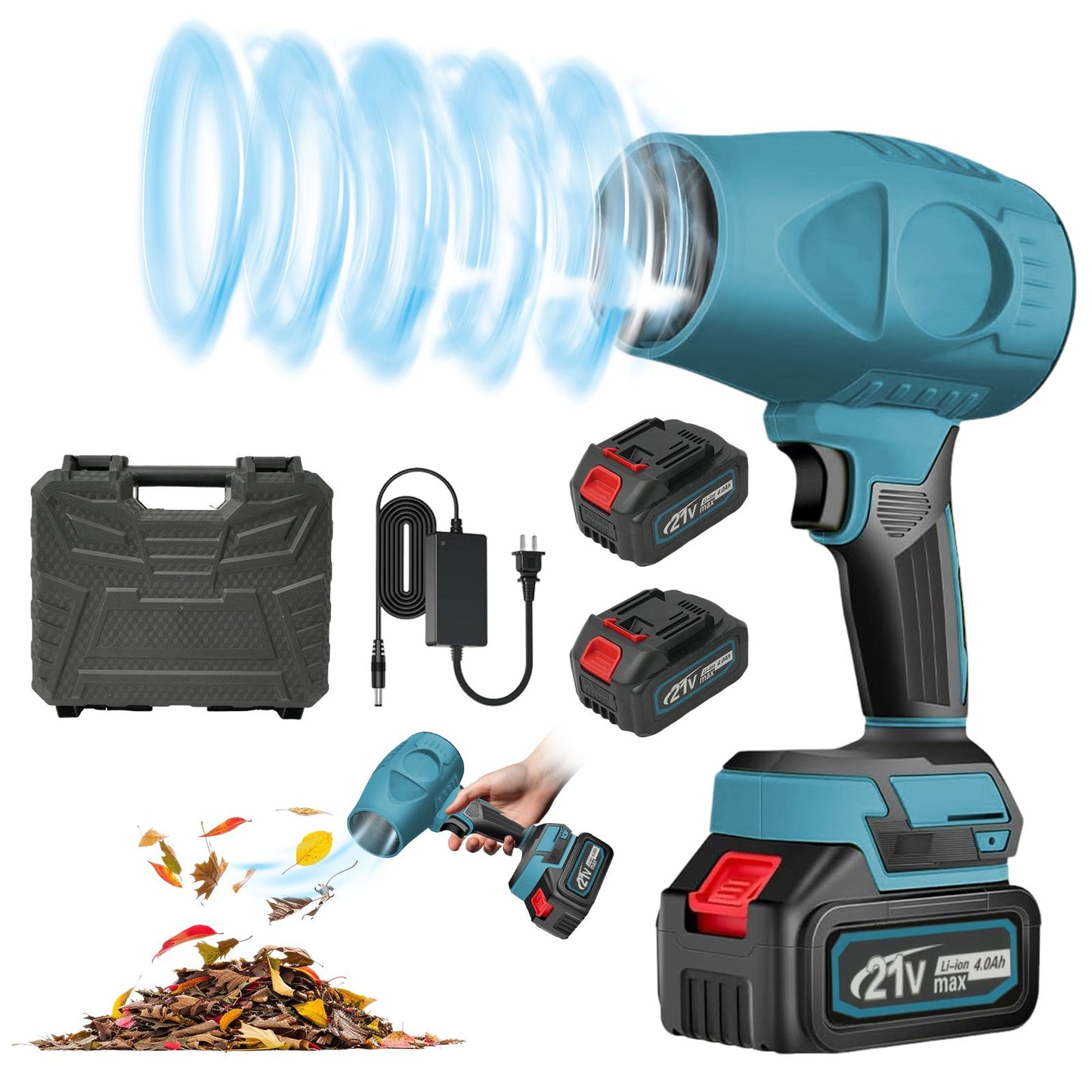Cordless Leaf Blower with 21V 2×4.0Ah Battery and Charger, 130000RPM 190MPH 1200W Lightweight Electric Leaf Blowers for Lawn Care, Blue