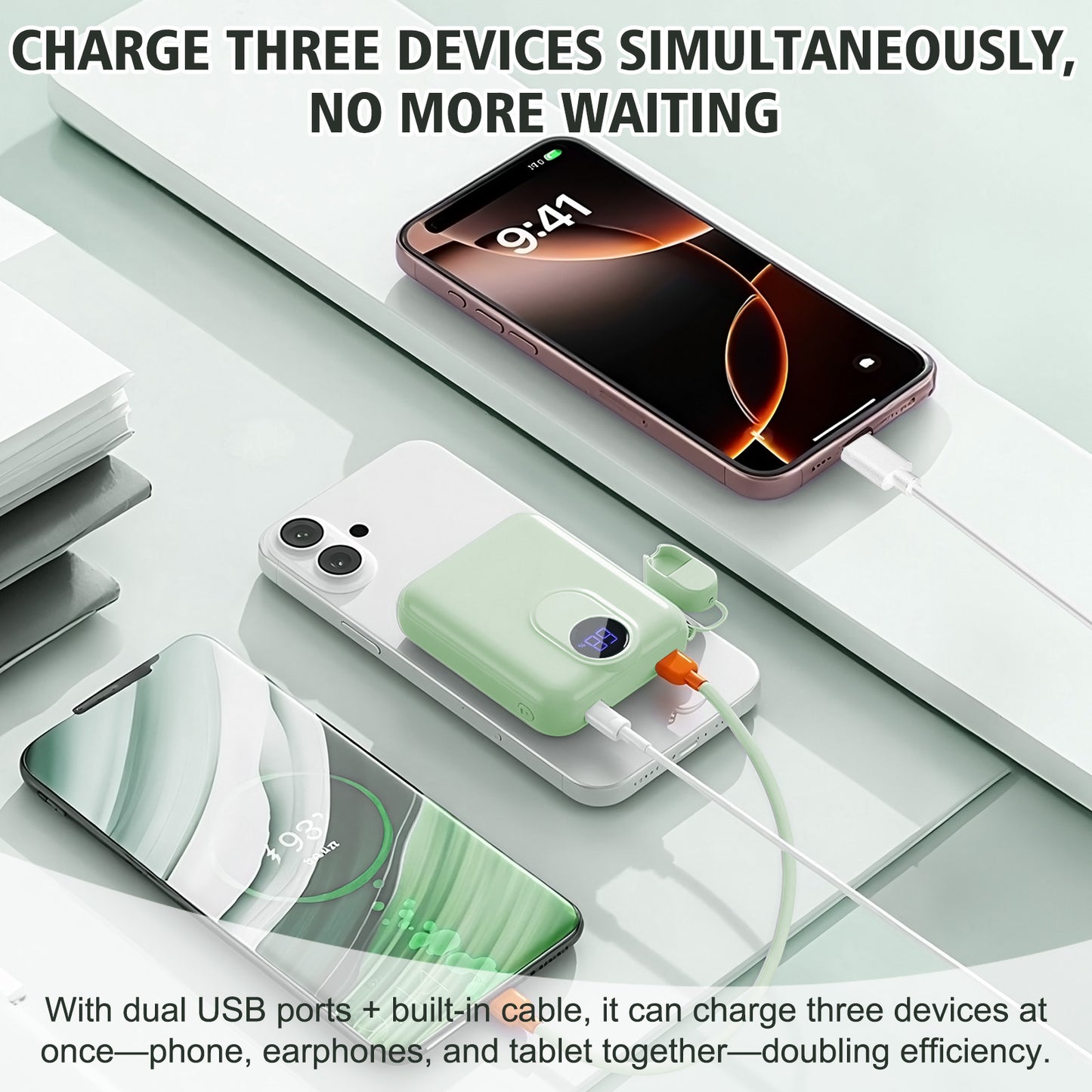 CATGOOD Magnetic Portable Charger, 10,000mAh Wireless Power Bank with USB-C Cable, Magsafe-Compatible Battery Pack for iPhone 17/16/15/14/13/12 Series(Green)