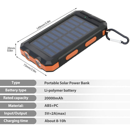 2PK Solar Power Bank, Portable Charger, 20000mAh Solar Charger with LED Flashlight, IP65 Waterproof External Backup Battery Pack Perfect for Camping, Outdoor Activities