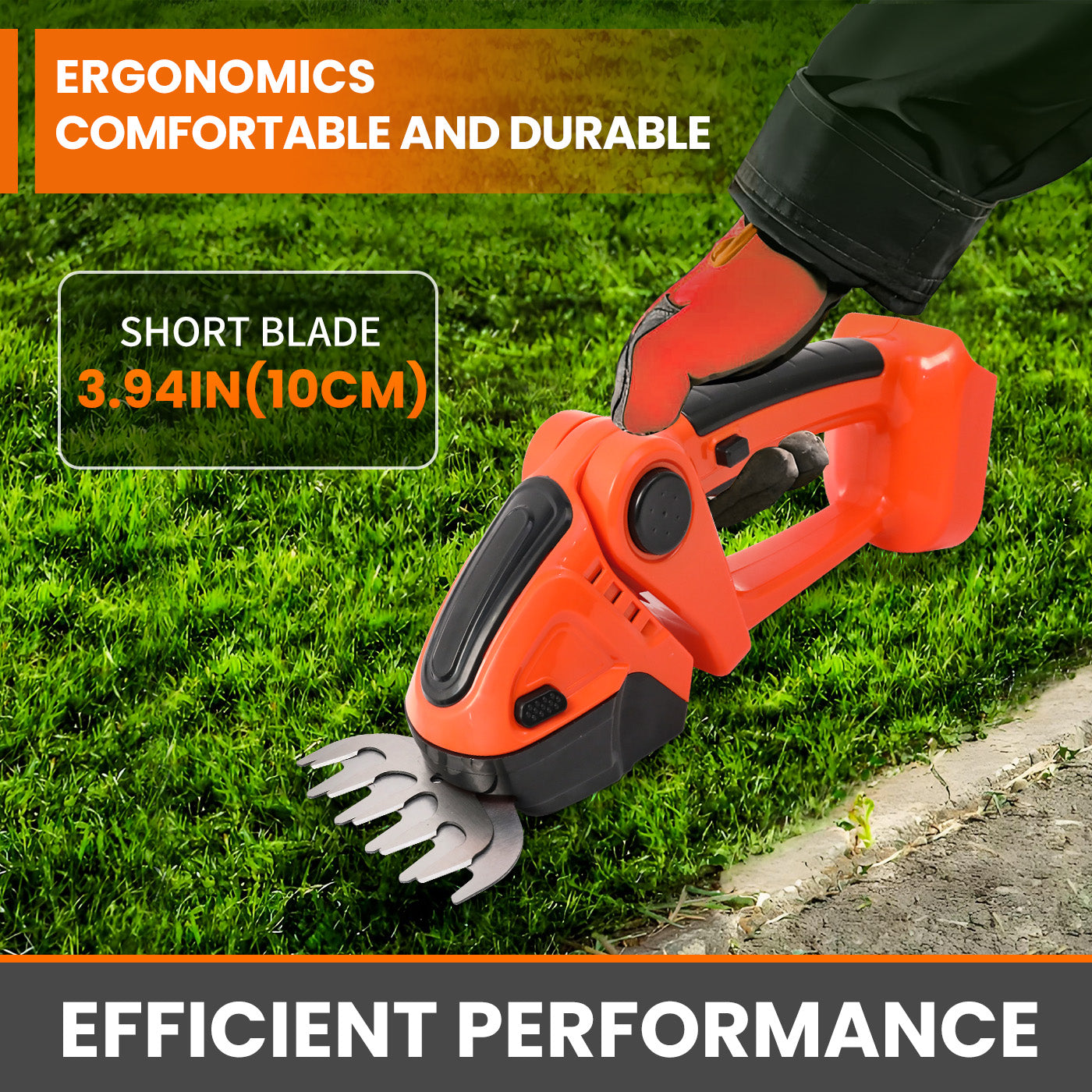2-in-1 Cordless Hedge Trimmer, 24V Electric Hedge Trimmer with 2 Batteries and Charger for Garden and Lawn Maintenance, Orange