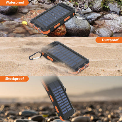 2PK Solar Power Bank, Portable Charger, 20000mAh Solar Charger with LED Flashlight, IP65 Waterproof External Backup Battery Pack Perfect for Camping, Outdoor Activities