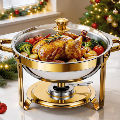 CATGOOD 1 Pack Chafing Dish Buffet Set, 5QT Stainless Steel Food Warmer with Glass Lid & Holder, Premium Stainless Steel Construction, Food-Grade Safe, Efficient Heat Retention for Parties, Weddings