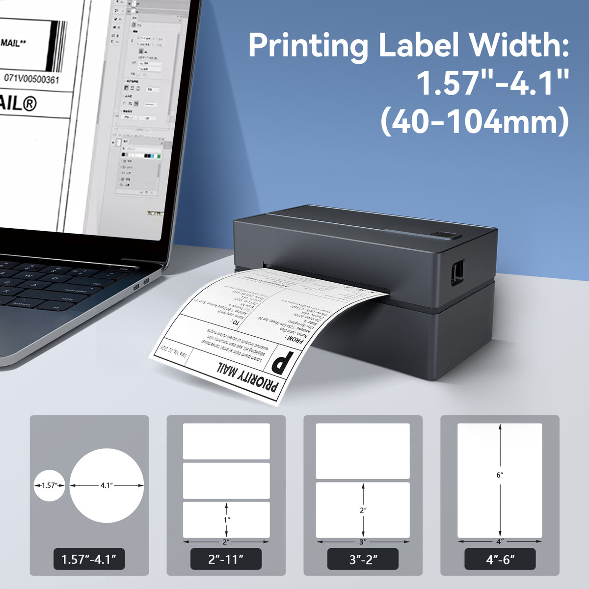 Label Printer Bluetooth 4x6 Thermal Wireless Shipping Label Maker for Packages, Compatible with Windows, iOS & Android, Ideal for Business & Home Sticker Printing