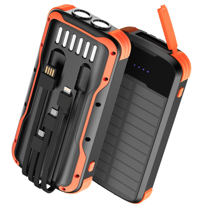 40000mAh Solar Power Bank Orange, Portable Charger 20W PD Fast Charging, Solar Charger Power Bank W/4 Built-in Cables & 9 Charging Ways, Waterproof Dual LED Flashlights for Camping Hiking